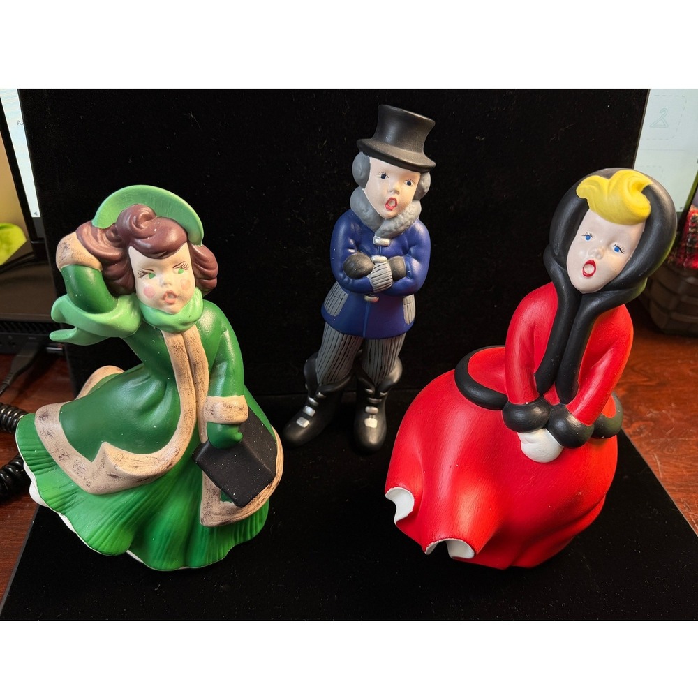 Vintage Atlantic Mold Ceramic Christmas Carolers Set of 3 Hand Painted Figurines